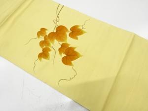 節紬　手描き　蔦の葉模様　名古屋帯